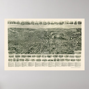 Affiche Fitchburg, MA Carte panoramique - 1915