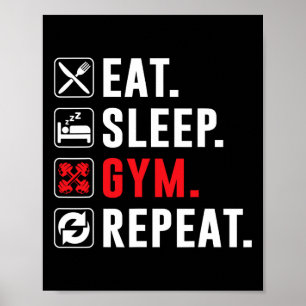 Affiche Fitness Bodybuilding Manger Sleep Gym Répéter Drôl