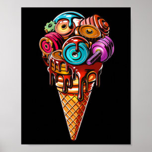 Affiche Fitness Crème glacée Cone Dumbbell Humour Gym Amat