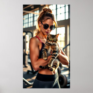 Affiche Fitness Girl&Cat dans la salle de gym. Motivation