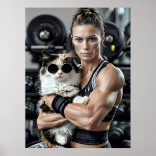 Affiche Fitness Girl&Cat dans la salle de gym. Motivation