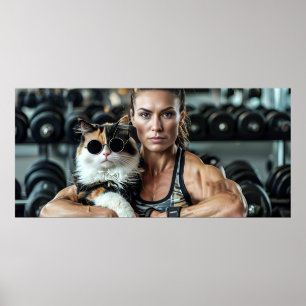 Affiche Fitness Girl&Cat dans la salle de gym. Motivation