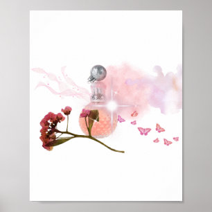 Affiche Flacon de Parfum Rose Élégant & Fleurs Aesthetic W