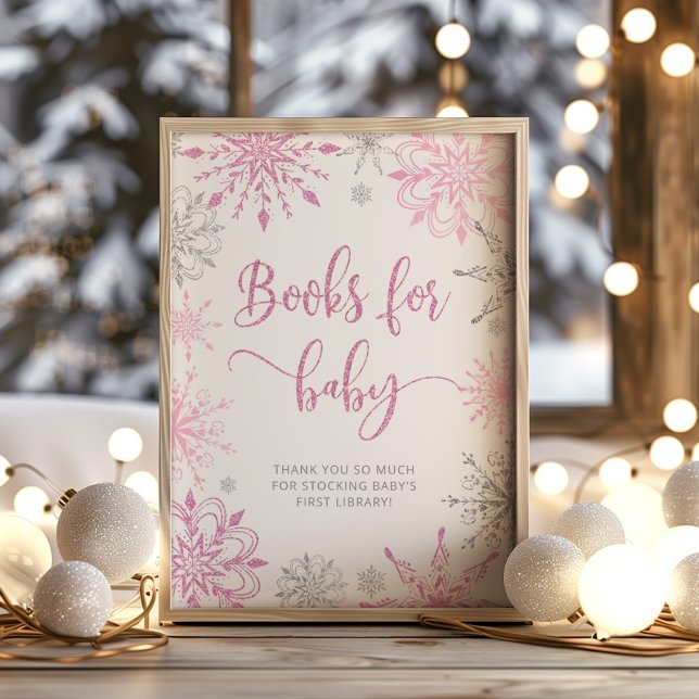 Affiche Flacons de neige rose argent Livres pour bébé (Créateur téléchargé)