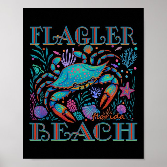 Affiche Flagler Beach Floride Crabe Bleu Été Plage Vacance (Devant)