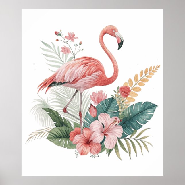 Affiche Flamant aux fleurs (Devant)
