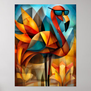 Affiche Flamant Charmant – Cubiste Cool en Lunettes de Sol