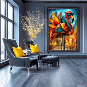 Affiche Flamant charmant – Cubiste cool en lunettes de sol