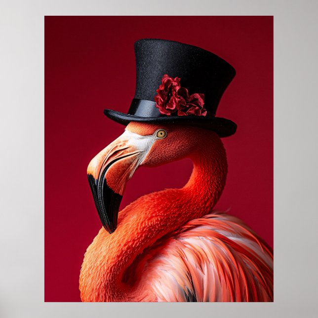 Affiche Flamant dans un chapeau haut de forme (Devant)