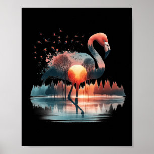 Affiche Flamant de forêt rétro extérieur nature femmes hom