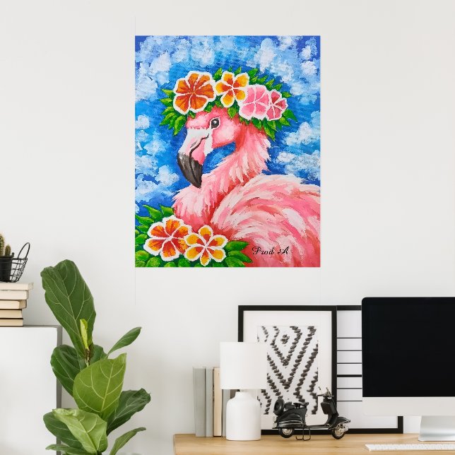 Affiche Flamant Floral (Bureau à domicile)
