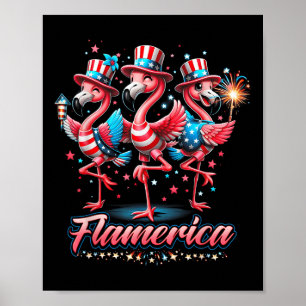 Affiche Flamant rose 4 juillet Patriotique Usa Independenc
