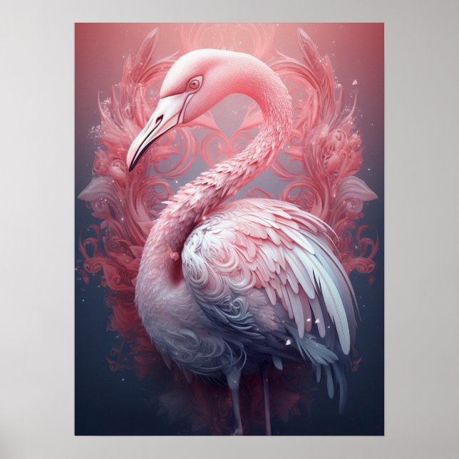 Affiche Flamant rose abstrait surréaliste (Devant)