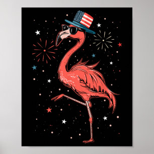 Affiche Flamant rose américain patriotique Danser Drapeau