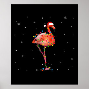 Affiche Flamant rose amusant Noël Lumière Vêtements mignon