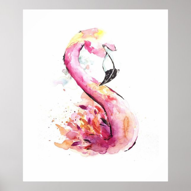 Affiche Flamant rose aquarelle | Flamant rose drôle (Devant)