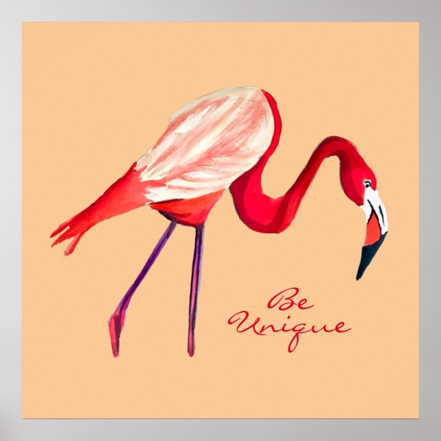 Affiche Flamant rose aquarelle jolie art (Devant)