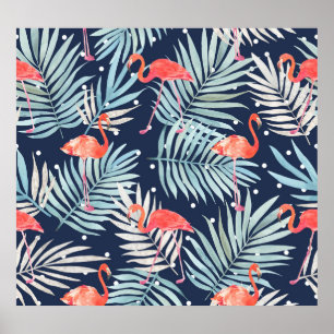 Affiche Flamant rose Aquarelle : Pink Tropical Elegance.