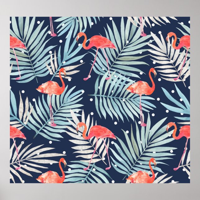 Affiche Flamant rose Aquarelle : Pink Tropical Elegance. (Devant)