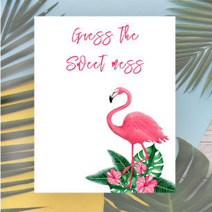 Affiche Flamant rose baby shower Devinez la douce pagaille