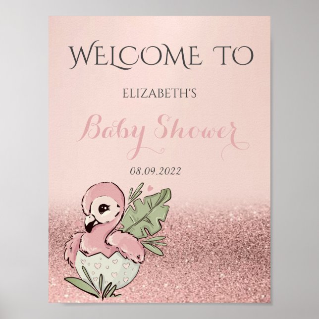 Affiche Flamant rose bébé mignon Rose Parties scintillant  (Devant)