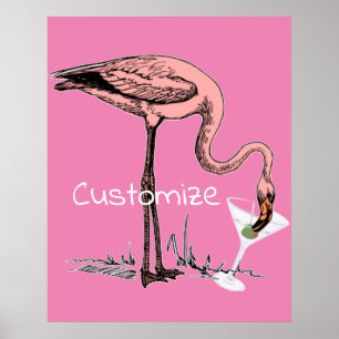 Affiche Flamant rose Boire Martini Thunder_Cove