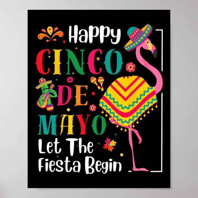 Affiche Flamant rose Cinco De Mayo Fiesta Mexicaine Pour H (Devant)