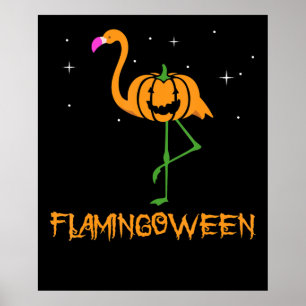 Affiche Flamant rose  Citrouille Halloween Flamingoween Bi