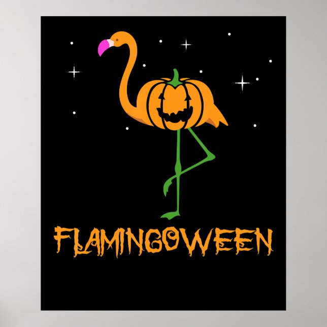 Affiche Flamant rose |Citrouille Halloween Flamingoween Bi (Devant)