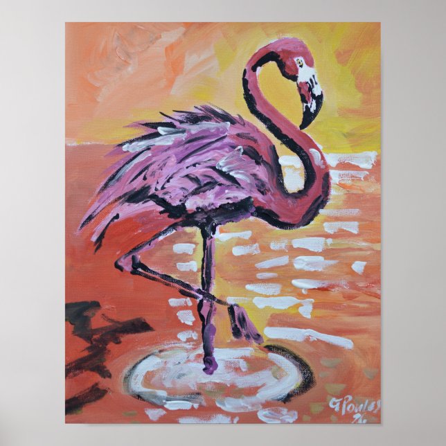 Affiche Flamant Rose Coucher de Soleil Vibrant (Devant)