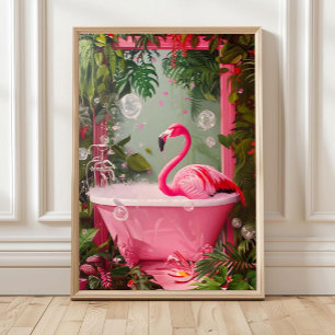Affiche Flamant rose dans la baignoire, Impression, Décora
