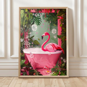 Affiche Flamant Rose dans l'imprimé de baignoire, Mur de s