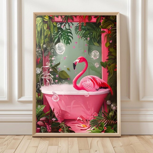 Affiche Flamant Rose dans l'imprimé de baignoire, Mur de s (Créateur téléchargé)