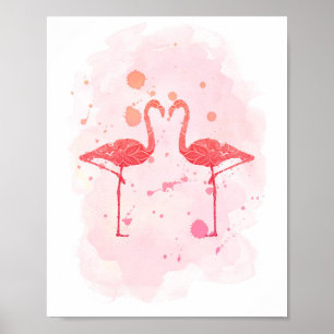 Affiche Flamant rose d'aquarelle rose "Flamant rose Serena