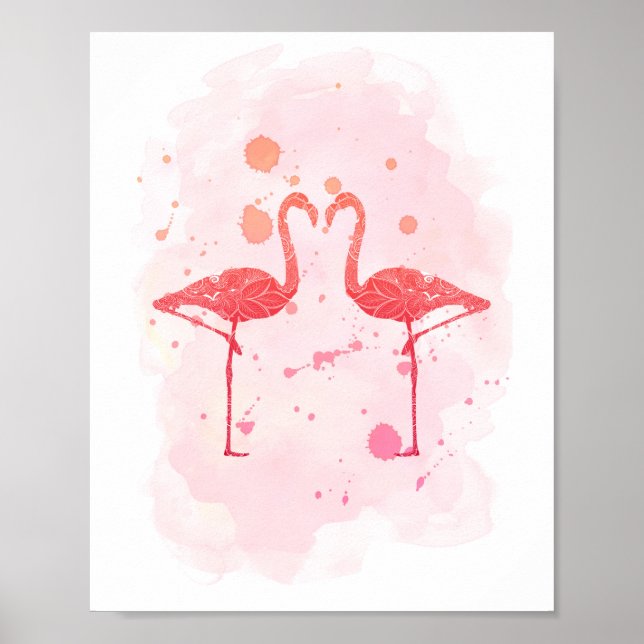 Affiche Flamant rose d'aquarelle rose "Flamant rose Serena (Devant)