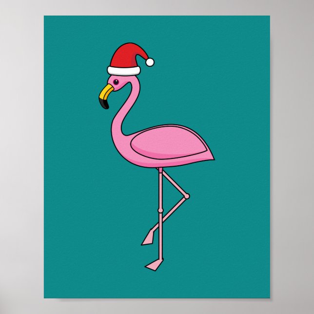 Affiche Flamant rose de Noël avec Santa Hat (Devant)