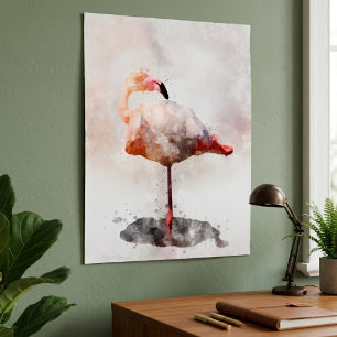Affiche Flamant Rose Debout - Aquarelle – 02