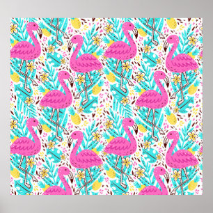 Affiche Flamant rose d'été tropical : éléments Motifs lumi