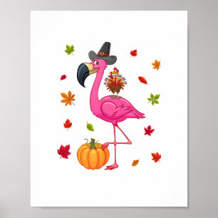 Affiche Flamant rose drôle Turquie Thanksgiving Citrouille