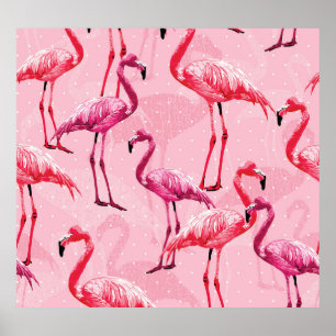 Affiche Flamant rose Elégance : Motif d'oiseaux roses.