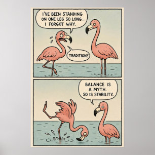 Affiche Flamant rose Existentiel Comique - L'équilibre est