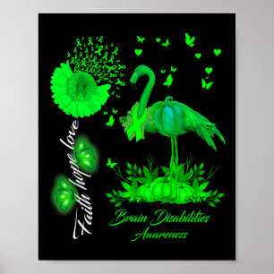 Affiche Flamant rose Faith Hope Love Cerveau Handicap