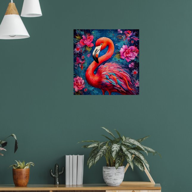 Affiche Flamant rose fleuri (Salon 1)