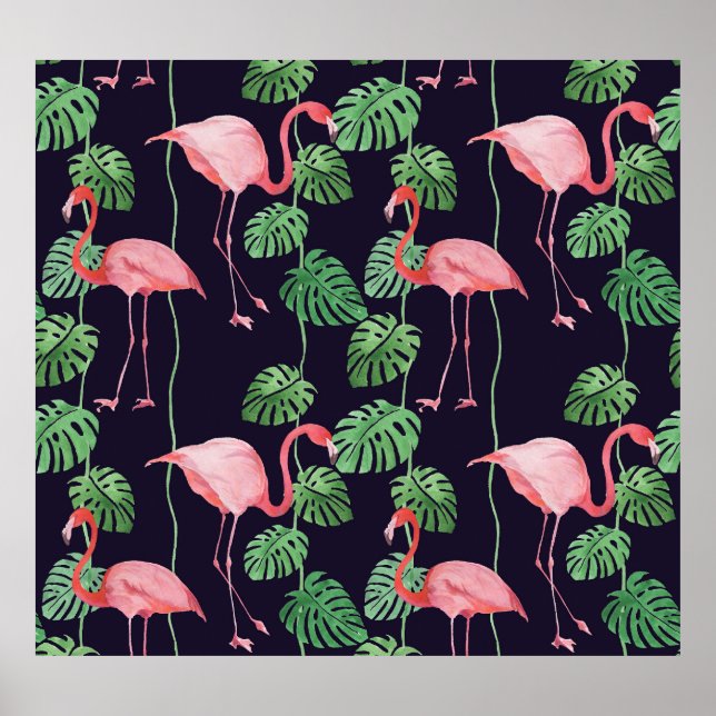Affiche Flamant rose foncé : Petit Motif aquarelle. (Devant)