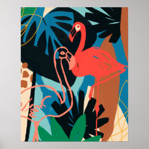 Affiche Flamant rose funky