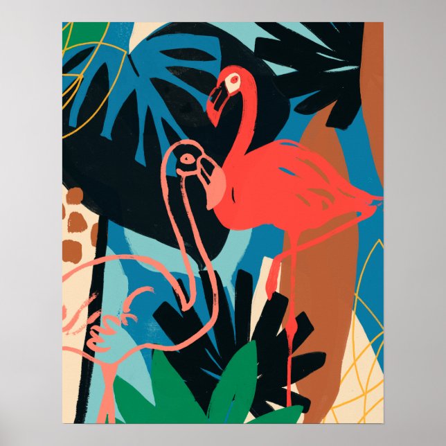 Affiche Flamant rose funky (Devant)