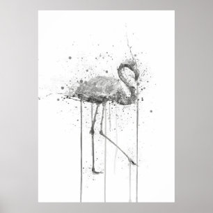 Affiche Flamant Rose Gris
