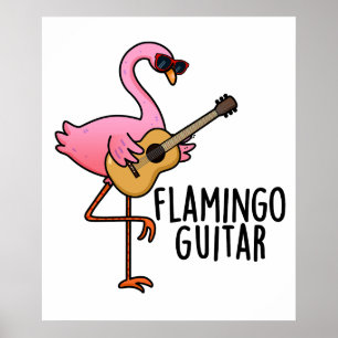 Affiche Flamant rose Guitare Funny Music Pun