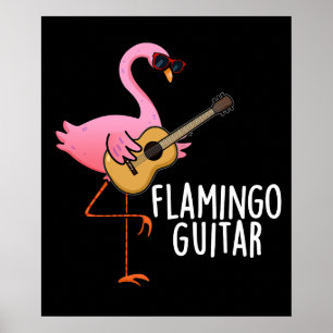 Affiche Flamant rose Guitare Funny Music Pun Dark BG