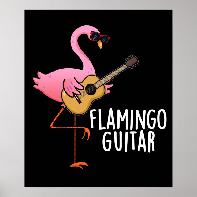 Affiche Flamant rose Guitare Funny Music Pun Dark BG (Devant)